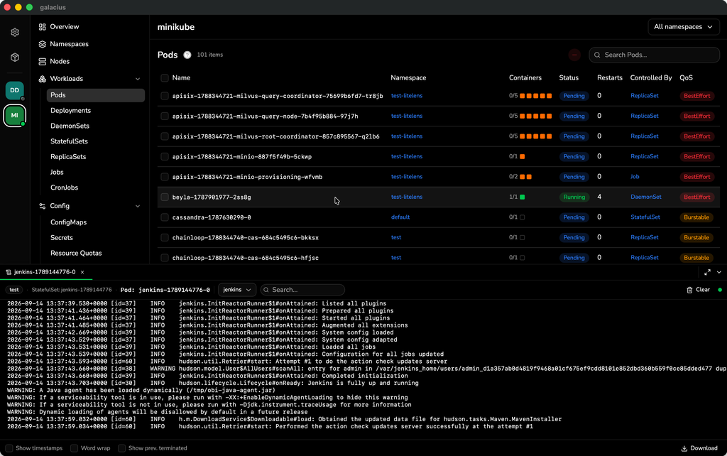 Galacius dashboard